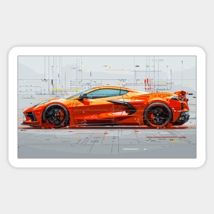 Orange C8 Corvette Tech Drawing Supercar Racecar Amplify Orange Corvette C8 Sticker